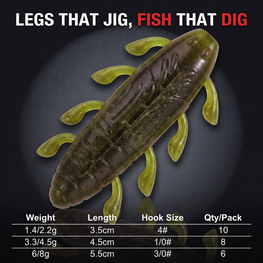 Cicada Multi-Leg Creature Bait — Salted Sinking Soft Plastic | 3 Sizes