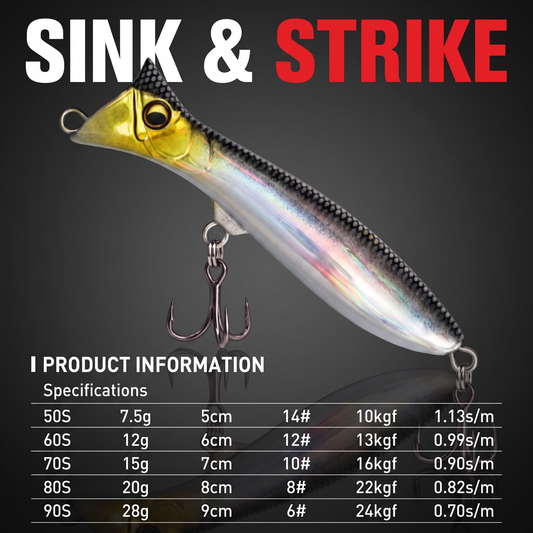 Sinking Pencil Bait — Long Cast Flutter Sinking Lure | 5 Sizes