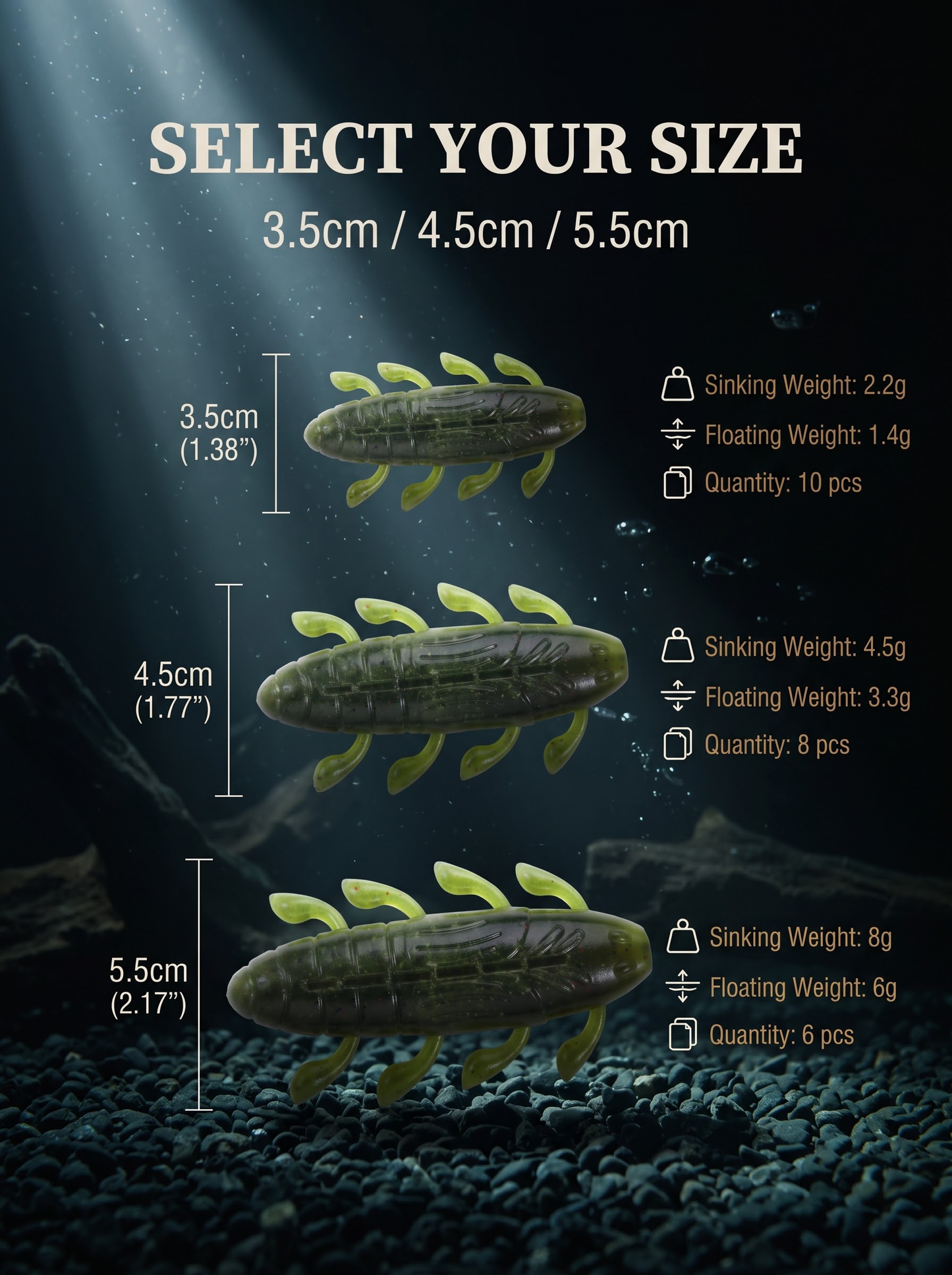 Cicada Multi-Leg Creature Bait — Salted Sinking Soft Plastic | 3 Sizes