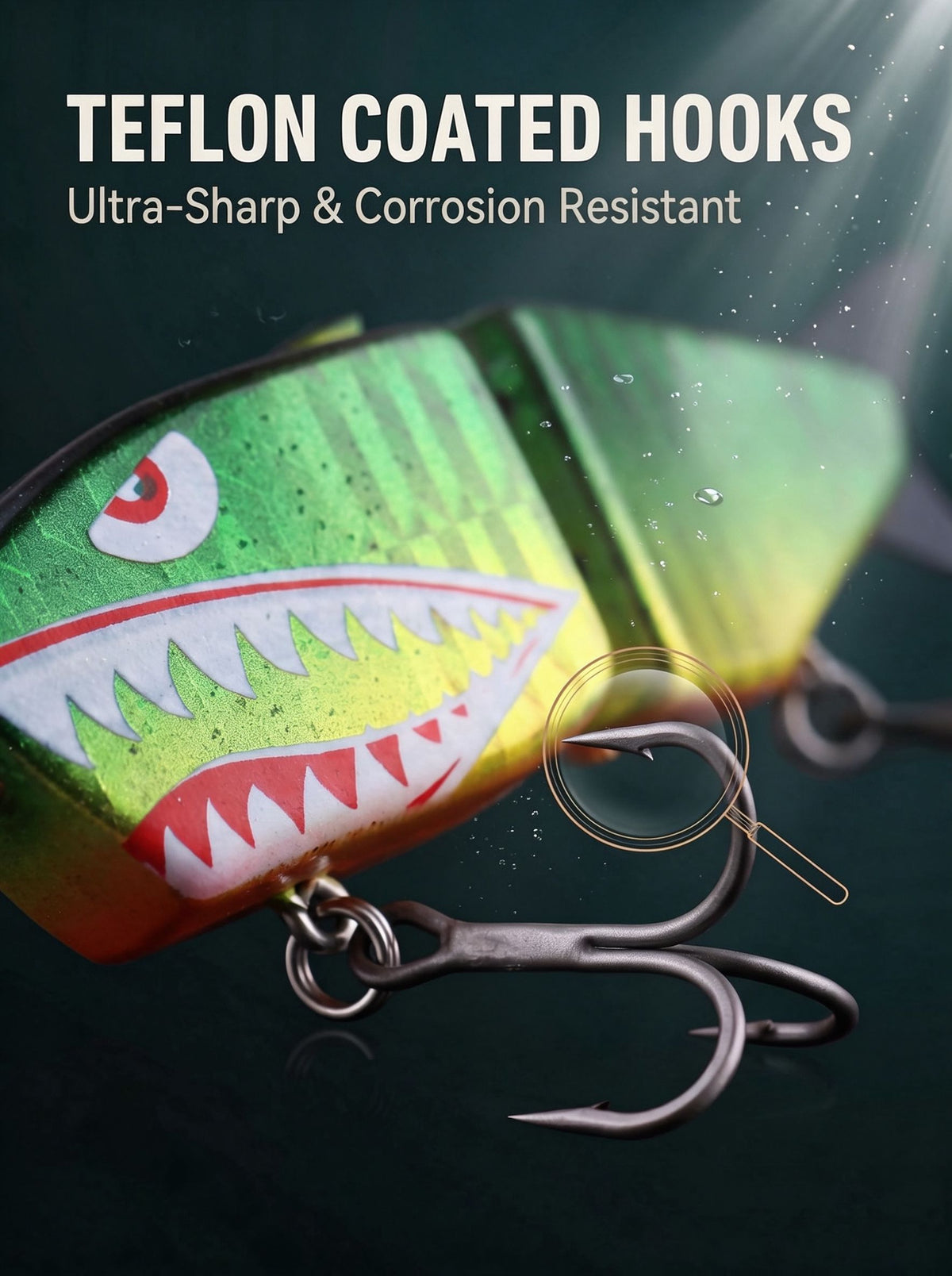Teflon coated treble hooks, ultra-sharp and corrosion resistant