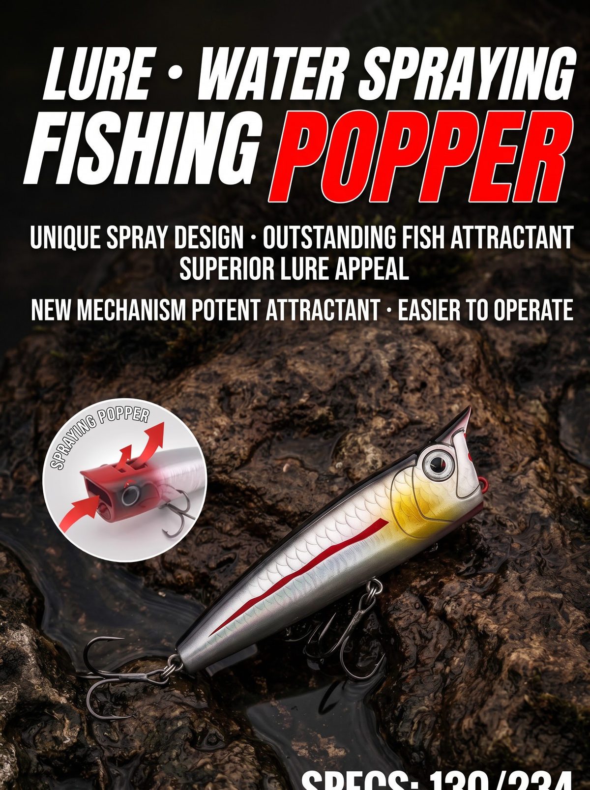 Water Spray Popper Lure | Topwater Fishing Lure for Bass & Pike